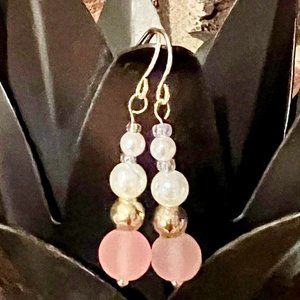 Faux Pearl & Glass Bead Dangle Earrings